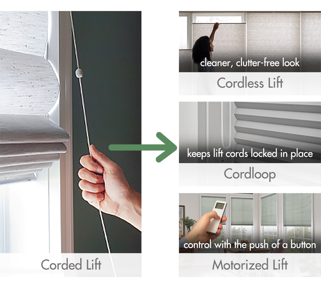 Replace a corded lift with a cordless, cordloop, or motorized lift