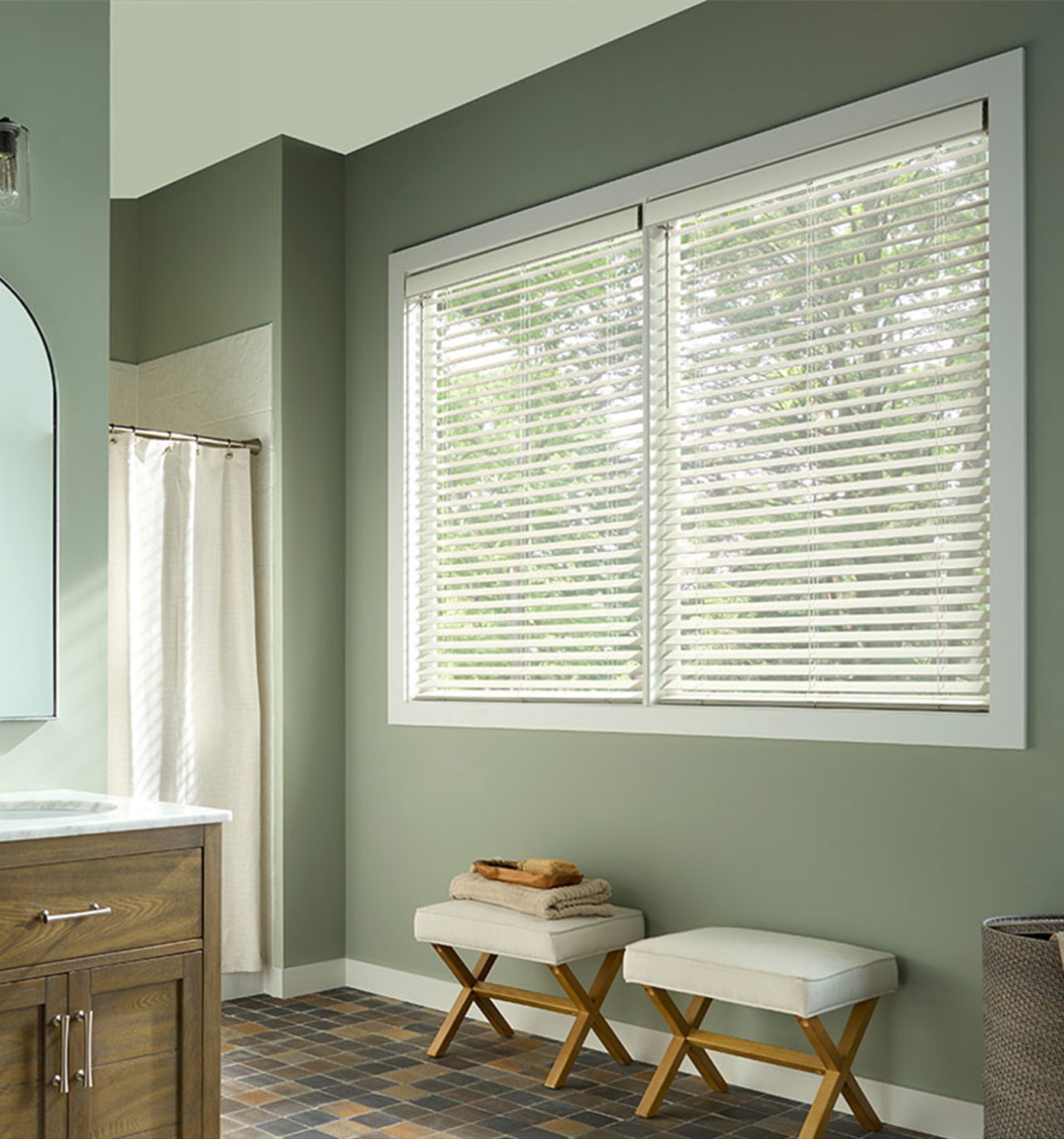 Bali® Faux Wood Blinds: Shown in Greystone