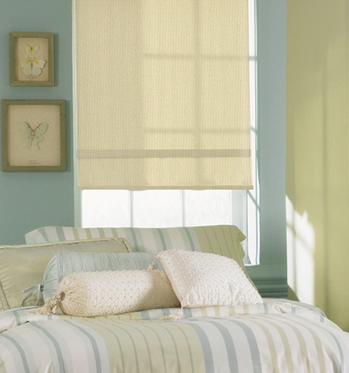 Bali Motorized Roller Shades shown in Manhattan Muslin