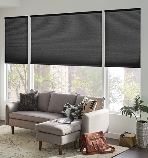 Bali Motorized Cellular Shades shown in Halo Stealth Jet