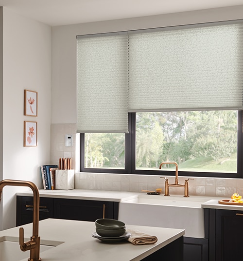 Bali Neat Pleat Pleated Shades shown in color Springleaf Apple Tree