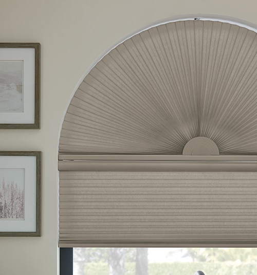 Bali Perfect Arch Cellular Shades shown in Halo Bronco