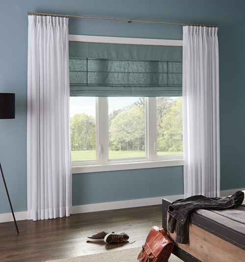 Bali Tailored Roman Shades shown in City Shoreline