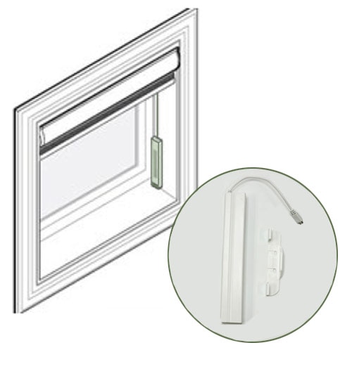 Motorized Bluetooth shades can be powered by a rechargeable external battery pack that can be mounted behind the headrail.