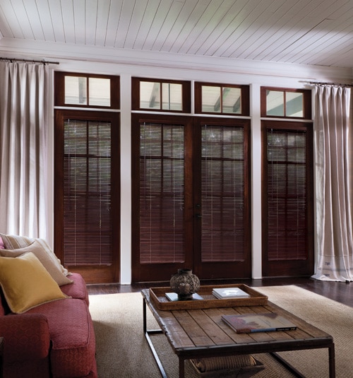 1" Premium Wood Blind shown in color Colonial Mahogany