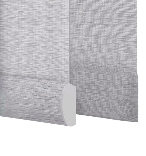 Close up of bottom hem bar options. Left - Fabric Wrapped; Right - Heat Sealed