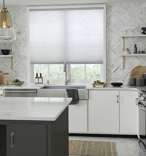 LEVOLOR Light Filtering Cellular Shades shown in Silkweave Silver Coin