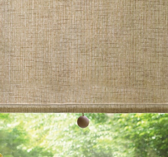 Blindsgalore Solar Shades shown in Sheerweave 2360: Charcoal Chestnut
