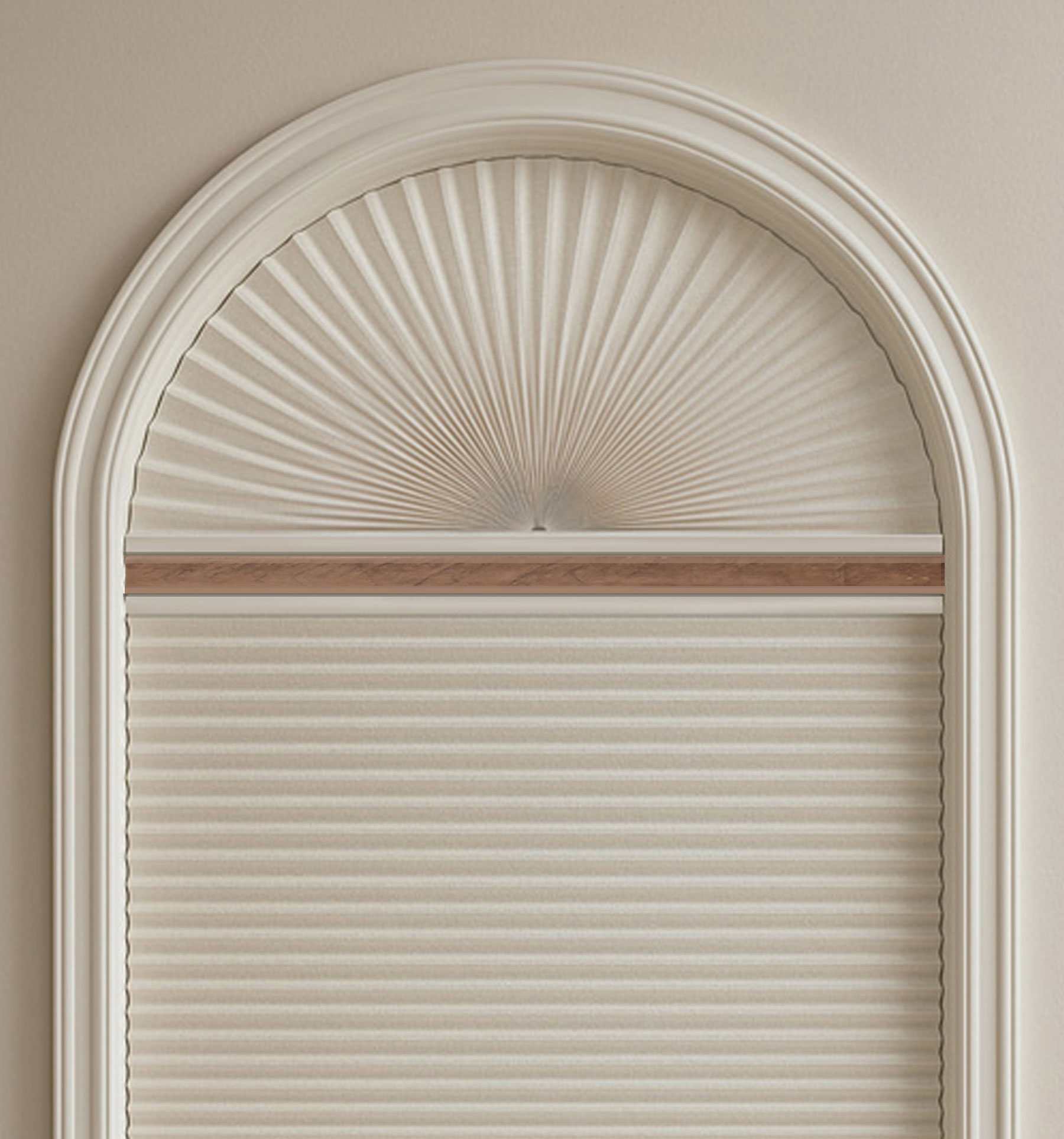 Palladian shelves make it easy to mount shades in windows without center framing. They’re ideal for arched or Palladian windows, allowing an arch shade to be installed cleanly and securely.