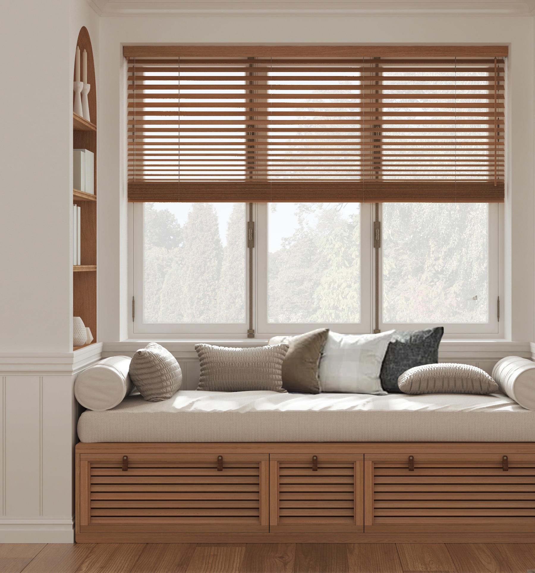 Blindsgalore Signature Wood Blinds with Cordless Lift, shown in Kona with 2 1/2" slats