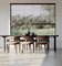 A minimal design dining room with white walls and a rustic table featuring walnut premium stain cordless faux wood blinds