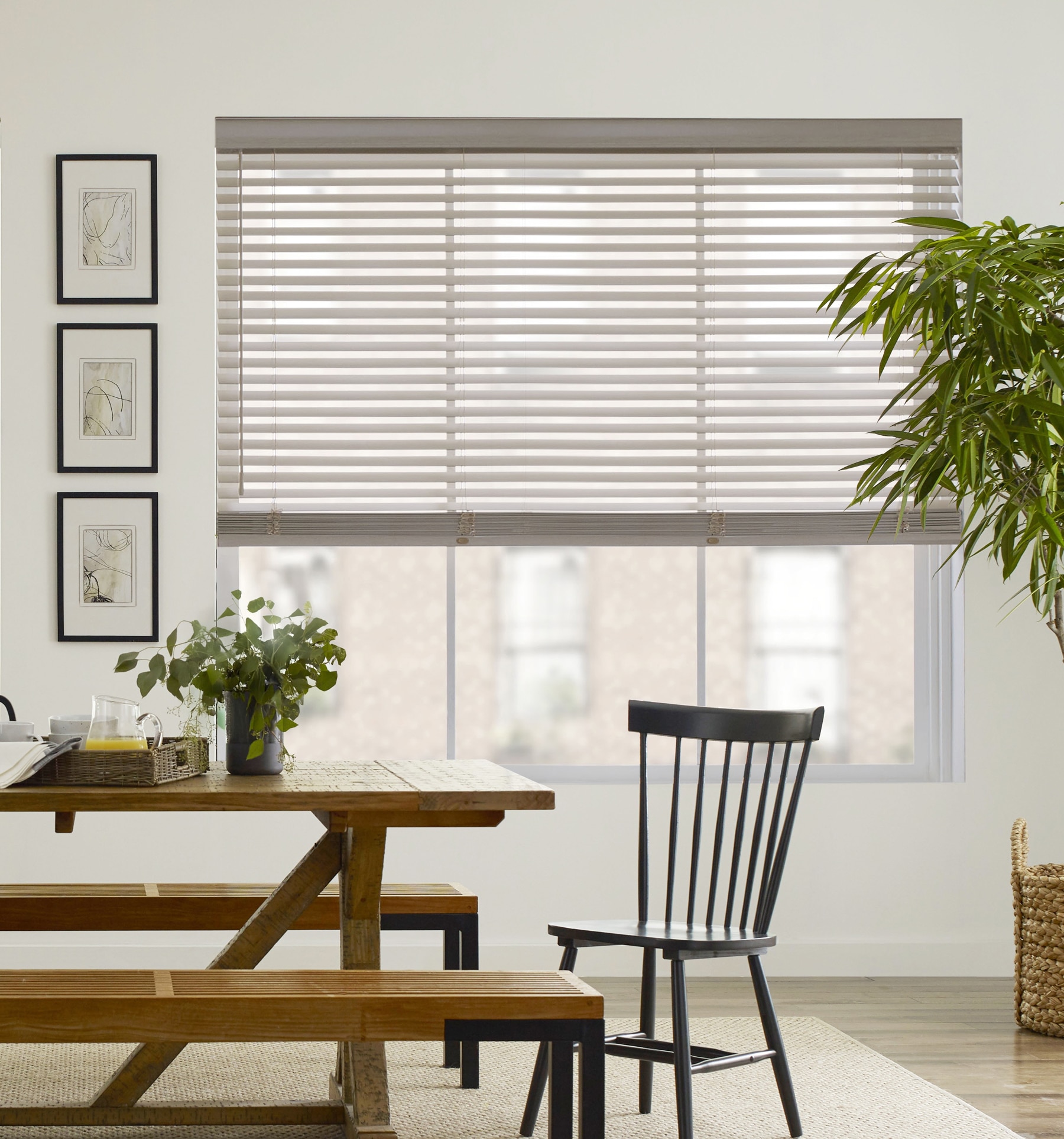 Blindsgalore Wood Blinds shown in Coastal Mist 2 Inch Slat