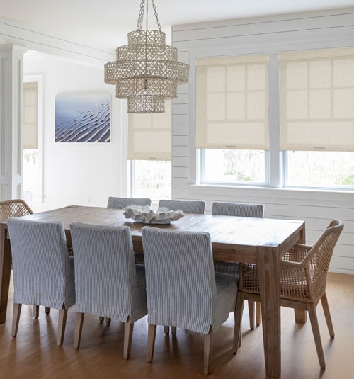 Light Filtering Roller Shade shown in Herringbone Natural
