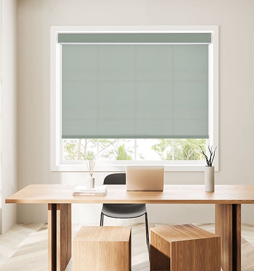 Blindsgalore Luxera Roller Shade shown in Textured Canvas Sage