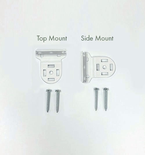 Metal roller shade brackets for exposed roll without a cassette. Brackets can be top or side mounted