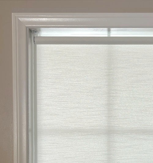 Light Filtering Roller Shade with 3&quot; White Cassette. Fabric shown in Textured Canvas White