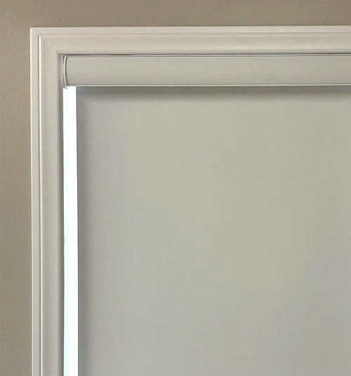 Blackout Roller Shade with 3&quot; White Cassette. Fabric shown in Textured Canvas White