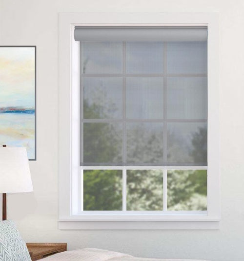 Blindsgalore No Drill Solar Shades shown in Frost Glow Satin Pewter