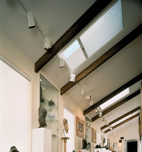 Blindsgalore Select Motorized Skylight Shades shown in Canvas