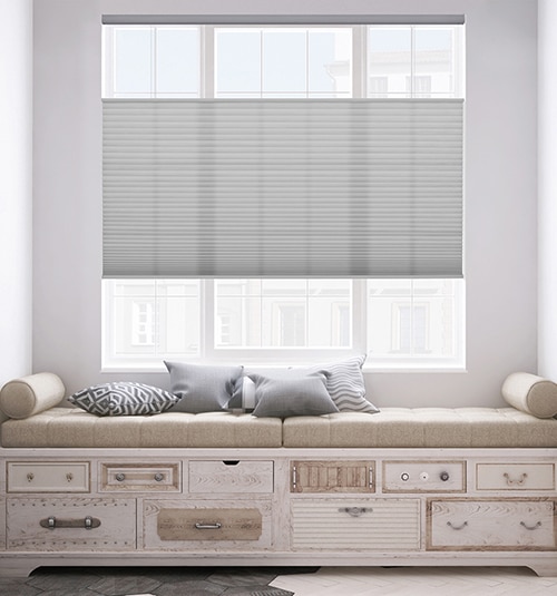 Blindsgalore Essential Cordless Cellular Shades: Light Filtering shown in Soft Gray
