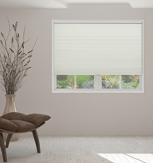 Blindsgalore Essential Cordless Cellular Shades: Blackout shown in Stone White