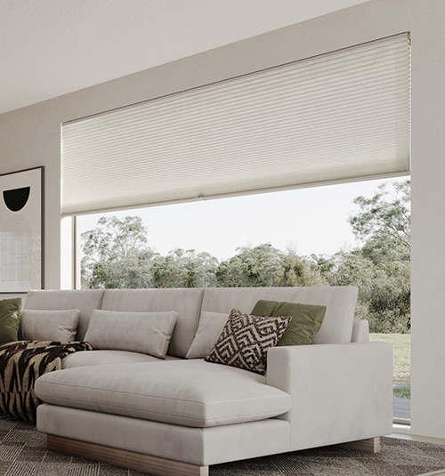 Blindsgalore Select Cellular Shades: Light Filtering Shown in Coastal Fog