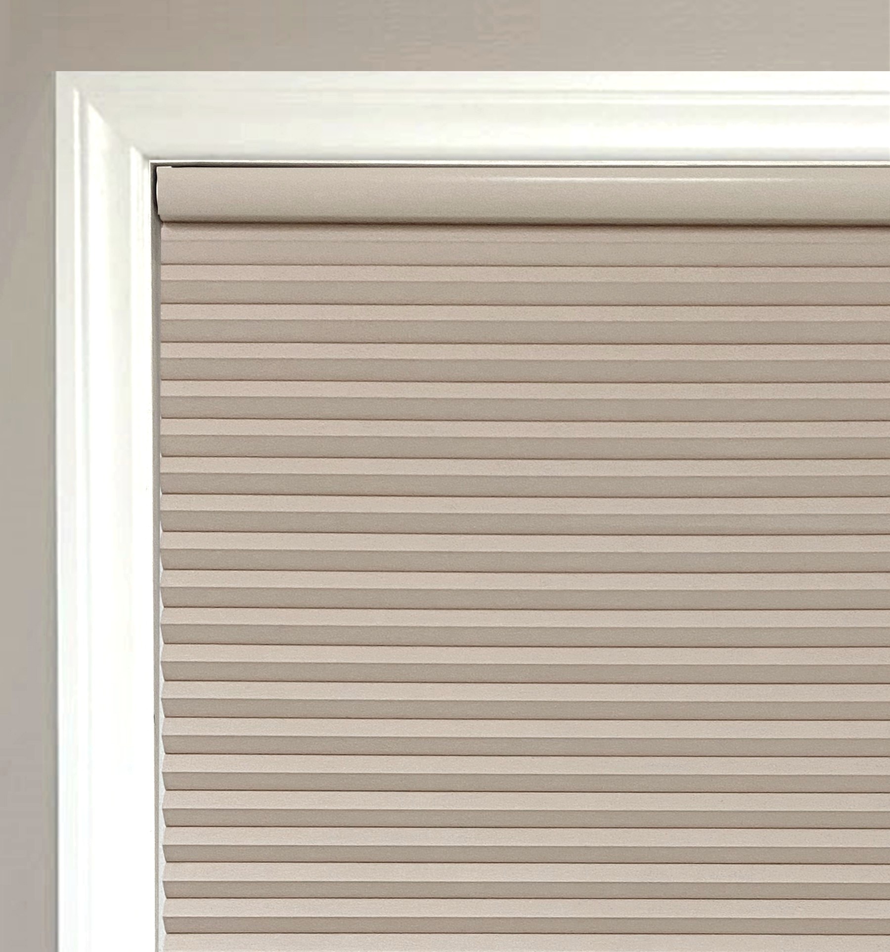 Cordless lift shown in Buff. Headrails and bottom rail will be color coordinated to the selected fabric.