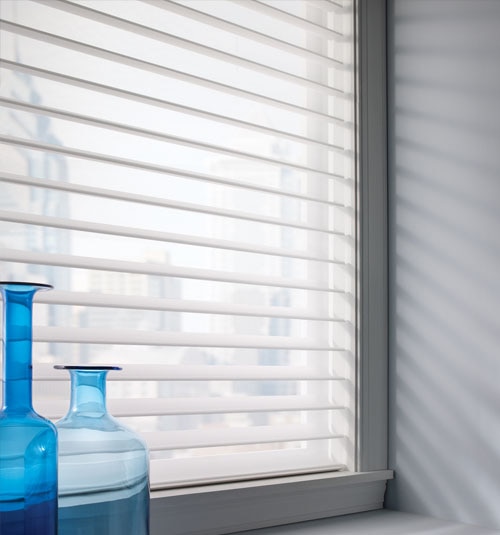 2&quot; Sheer Shades shown with open vanes close up
