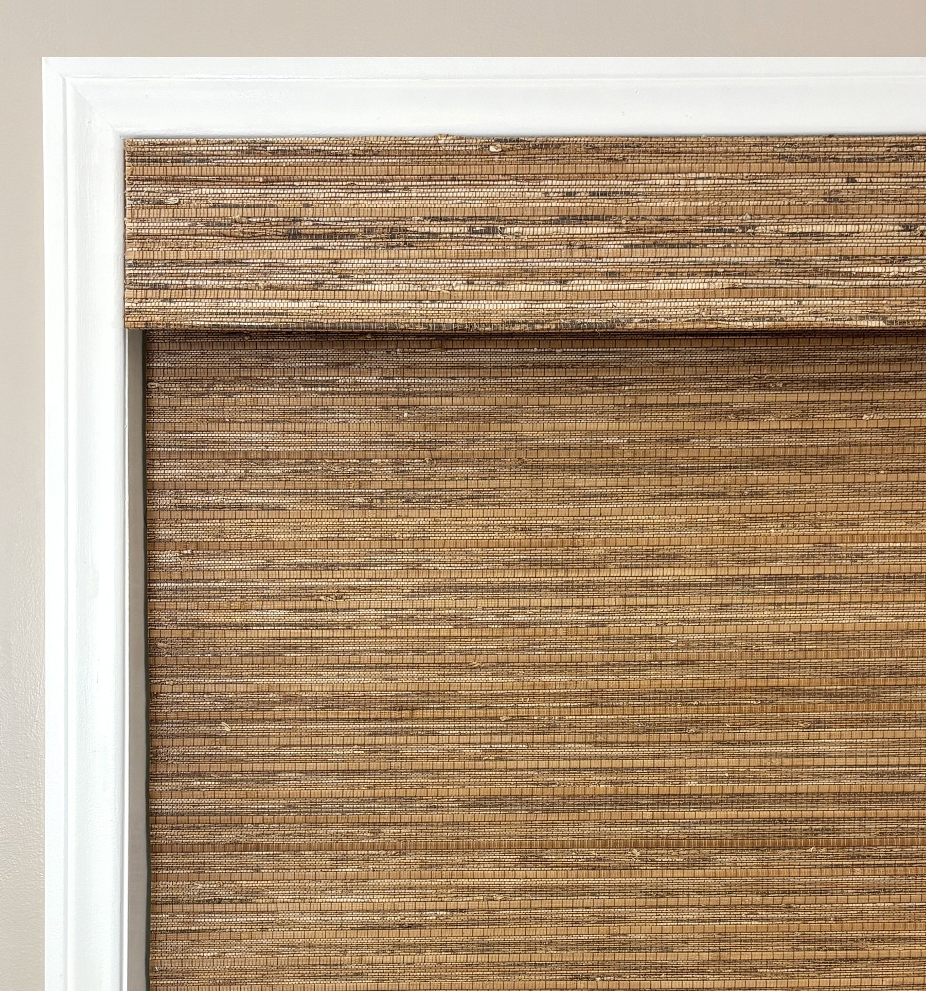 Blindsgalore Natural Woven Shades come standard with 6" front valance