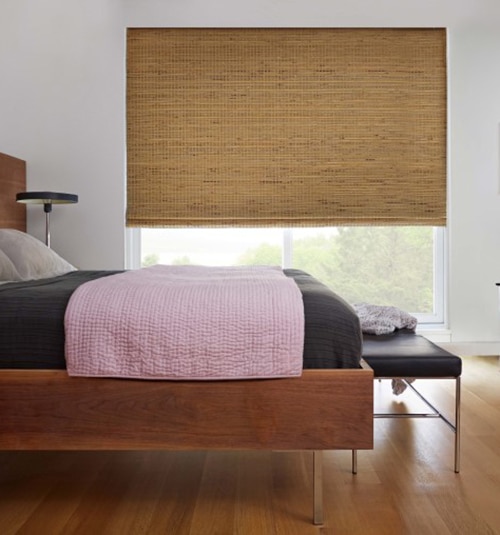 Blindsgalore Waterfall Woven Shades shown in Cabanna Cover