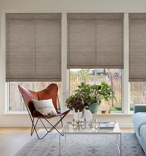 Blindsgalore Classic Natural Woven Shades shown in Highland Tawny