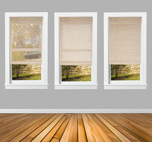 Woven Wood Liner Options shown from left to right: No Liner, Light Filtering, Blackout