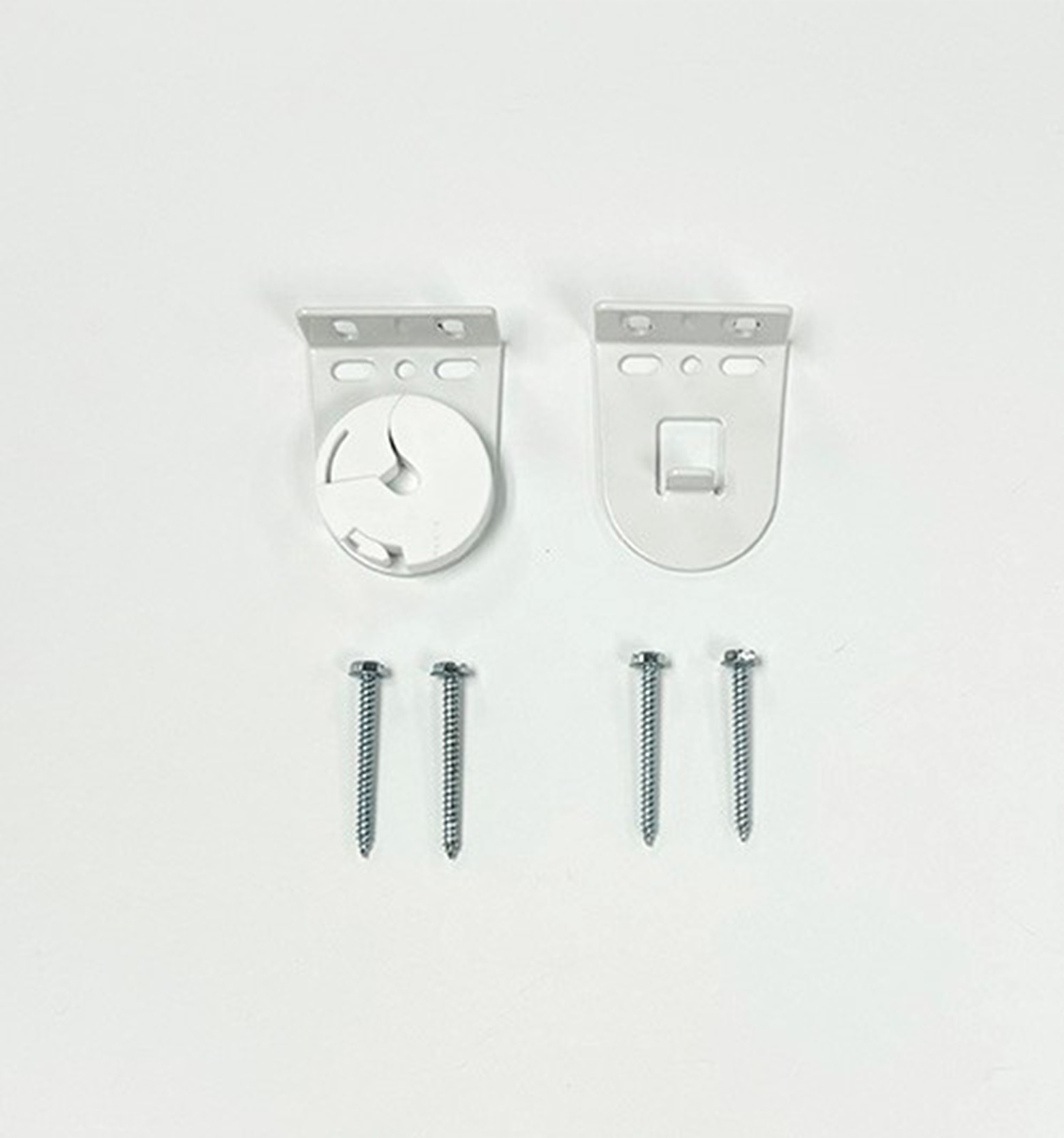 Metal roller shade brackets for exposed roll without a cassette. Brackets can be top or side mounted.
