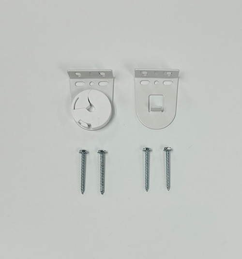 Metal roller shade brackets for exposed roll without a cassette. Brackets can be top or side mounted.