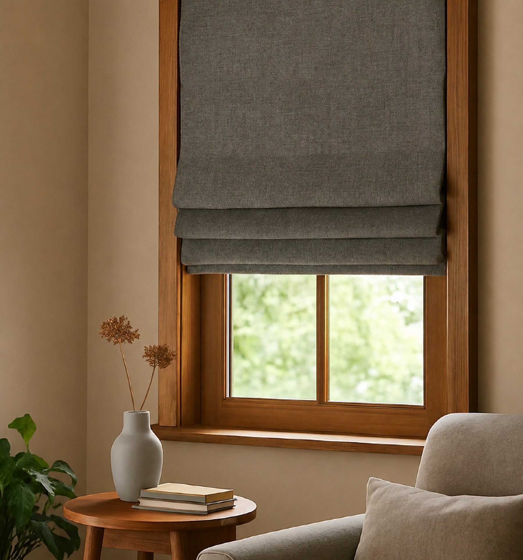 Seamless flat fold roman with blackout Liner