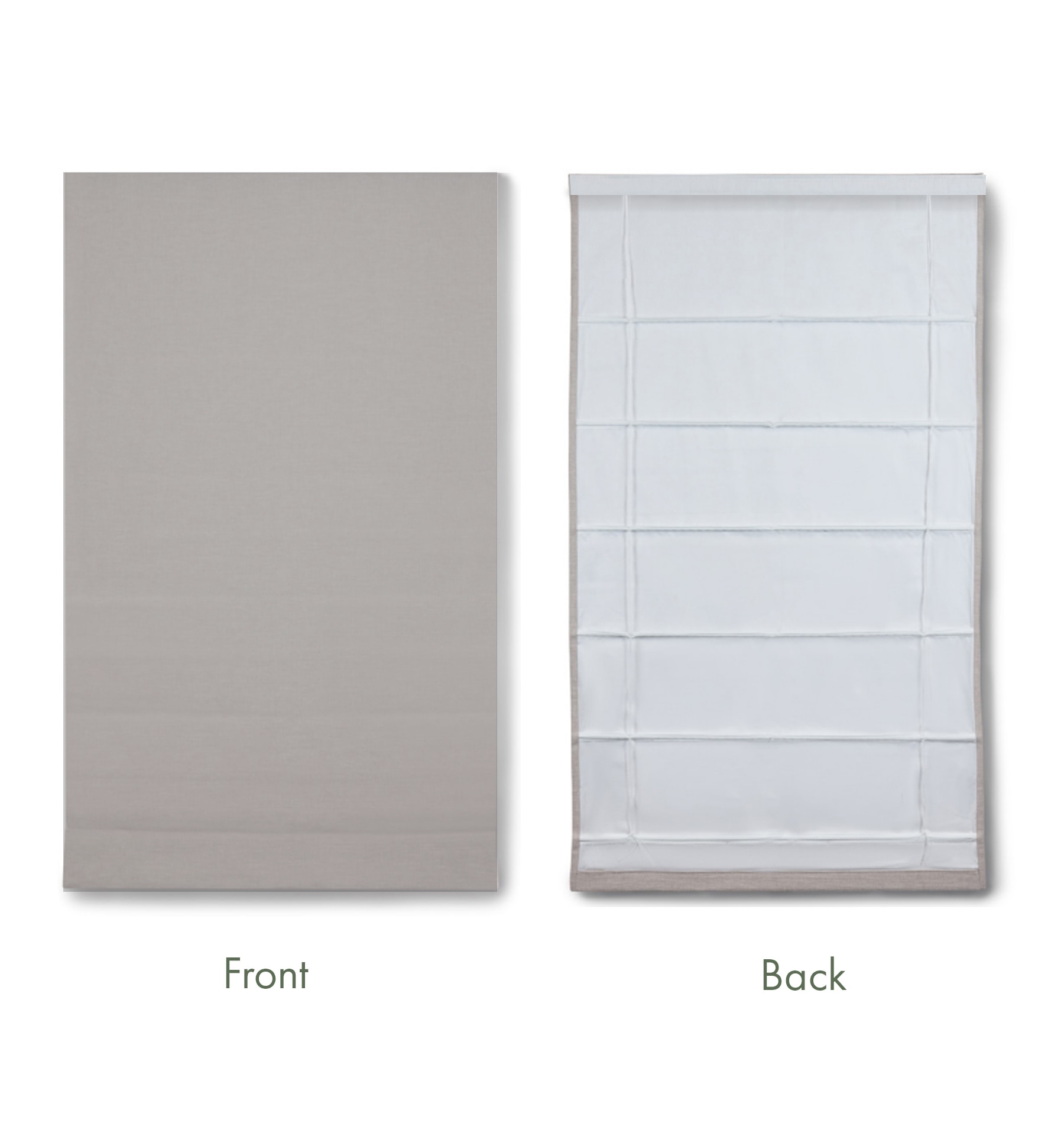 Roman shades will have visible cords on the street facing side. Lined shades will always be white to the street.