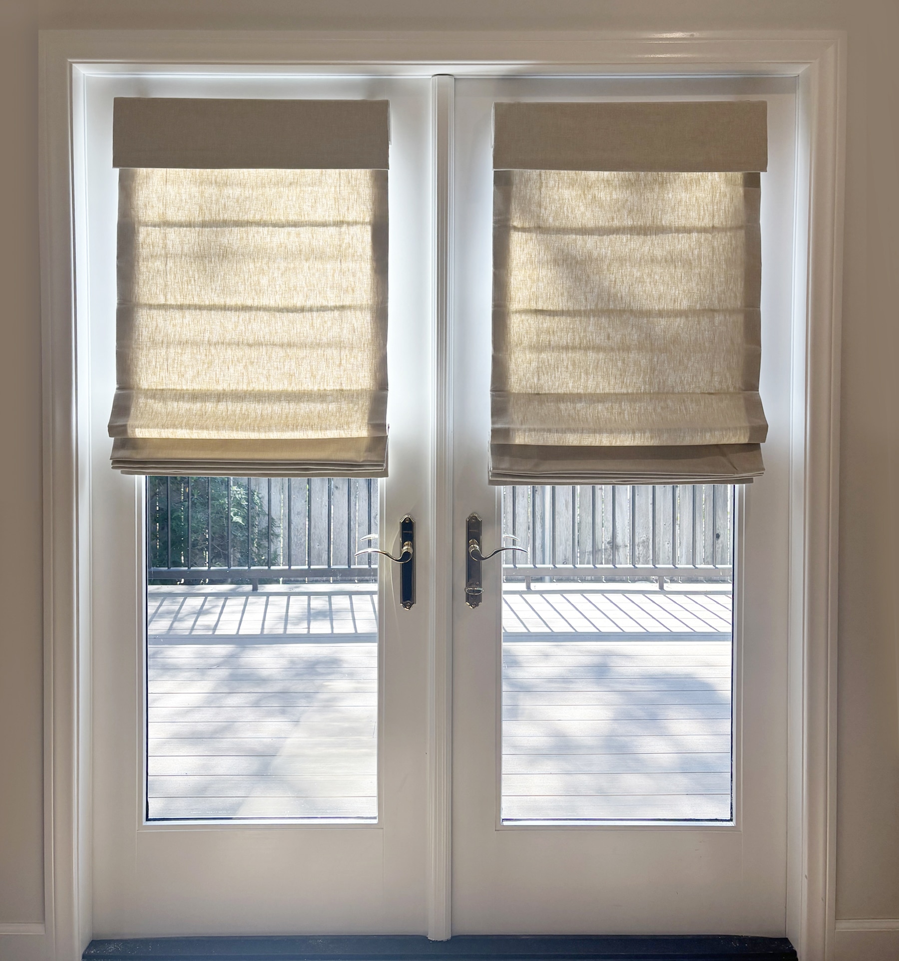 Standard cordless lift shades shown with Flat Fold style. Minimum mount depth for Cordless is 1” making these a great option for shallow mount windows or doors.