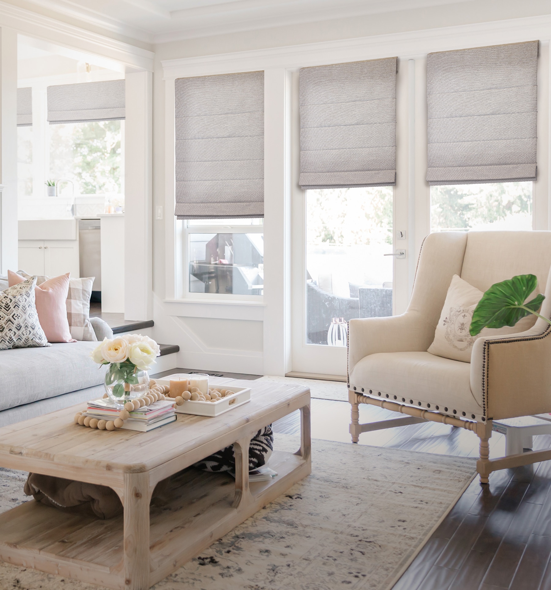Blindsgalore Classic Roman Shades with Standard Light Filtering liner. Shown in Camden Stone.