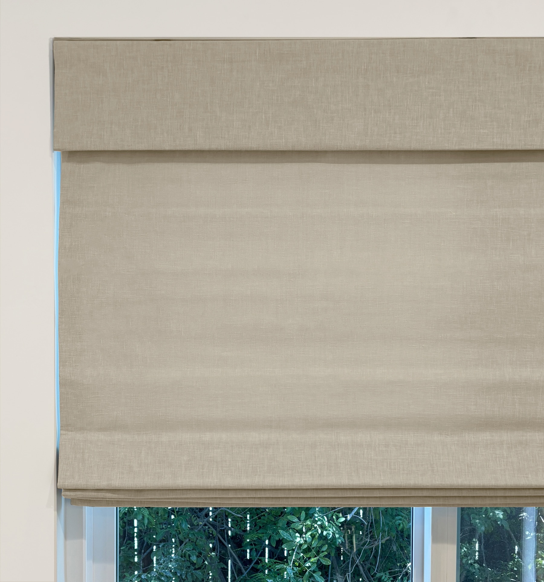 Standard Roman shade shown in Flat Fold style. Standard roman shade valance will always be 6” and is made with a sewn-in weighted hem bar.