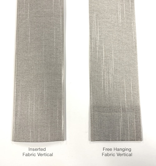 Fabric Verticals are available in two vane styles; Fabric Inserted or Free Hanging fabric.
