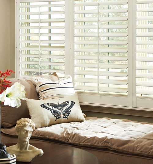 Faux Wood Shutter shown with L Frame