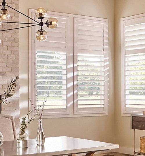 Faux Wood Shutter shown with Bullnose Z Frame