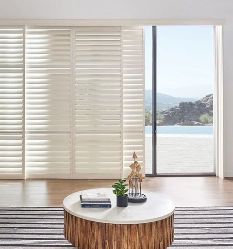 Blindsgalore Faux Wood Sliding Shutters: 3 1/2" Louvers