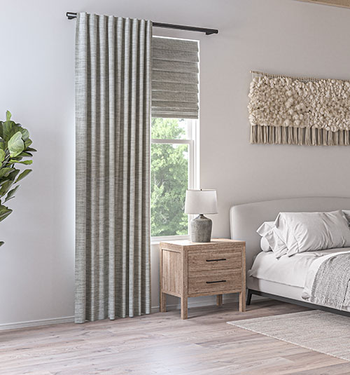 Back Tab Drapery shown in Rhodes: Harbor Gray