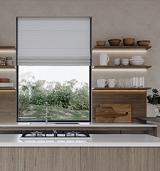 Blindsgalore Designer Roman Shades shown in Subtle Chevron Latte