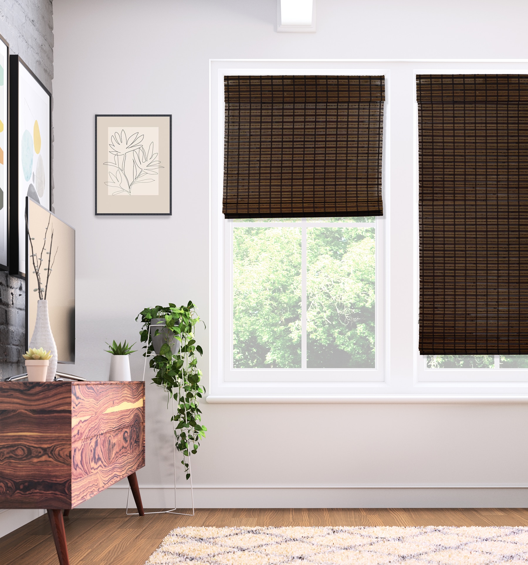 Blindsgalore Essential Bamboo shades shown in Shade Tree