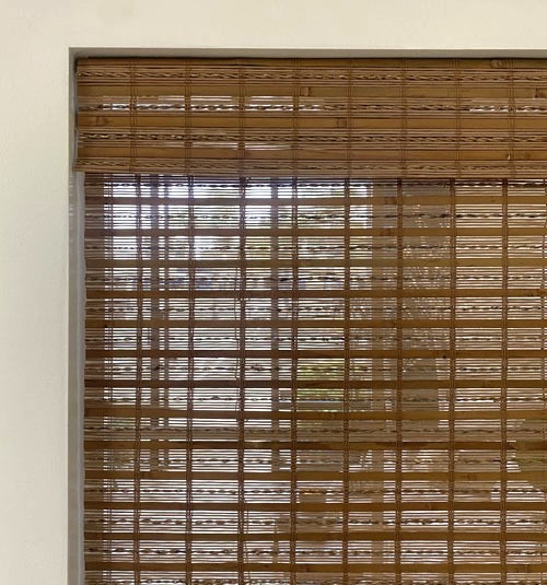 Cordless bamboo woven wood shade. 