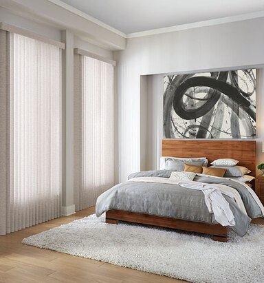 Blindsgalore Fabric Vertical Blinds shown in Latte