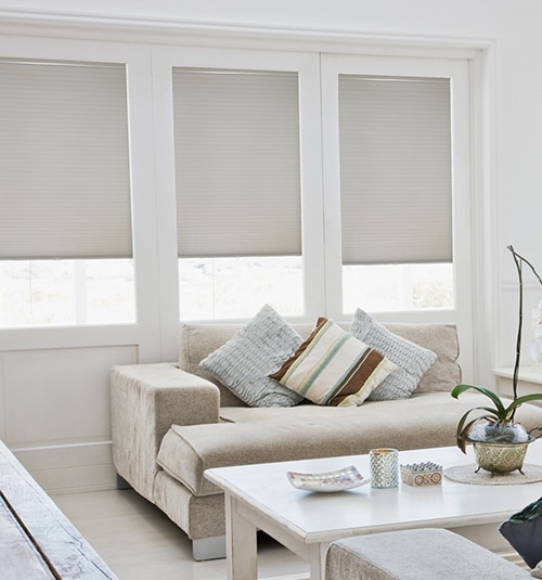 Blindsgalore Cordless Cellular Shades shown in Silver