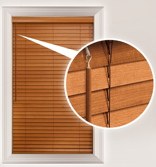 Closeup of want tilt on Blindsgalore Hardwood Blinds